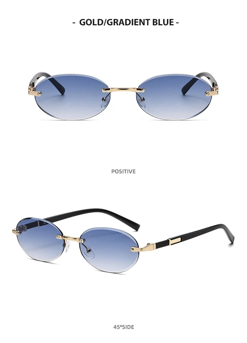 Personalized Oval Frame Sunglasses Women Men Retro Metal High-end Sun Glasses Luxuy Frameless Trimming Traveling UV400 Eyewear