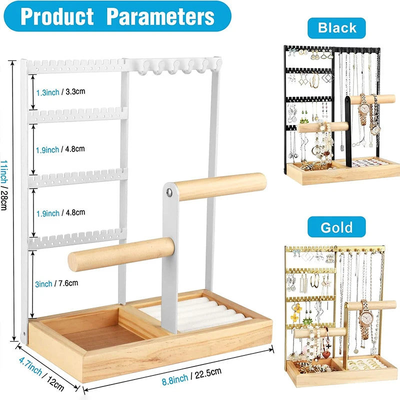 Jewelry organizer, earring holder organizer, 6 hook necklace organizer, jewelry holder with ring and bracelet holder (white)