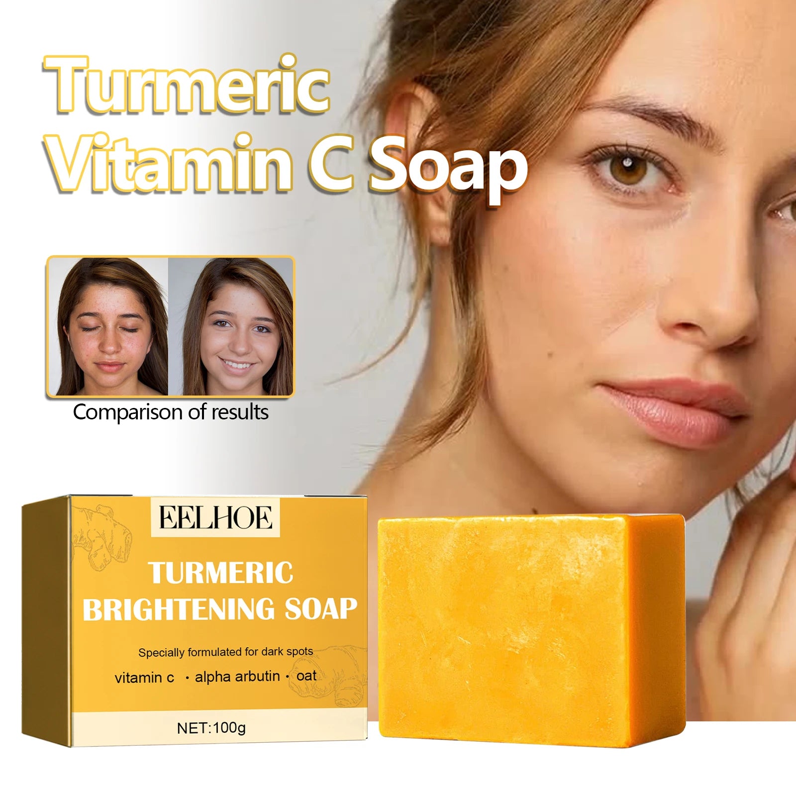 Turmeric Face Soap Brightening Skin Remove Dark Spots Anti-Acne Even Skin Tone Improve Pigmentation Moisturizing Facial Cleanser