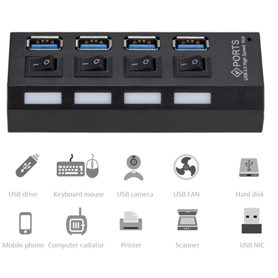 Mini USB HUB 3.0 Super Speed 5Gbps Usb3.0 4 Ports HUB Portable USB 3.0 HUB Splitter With External Power Adapter For PC Accessory