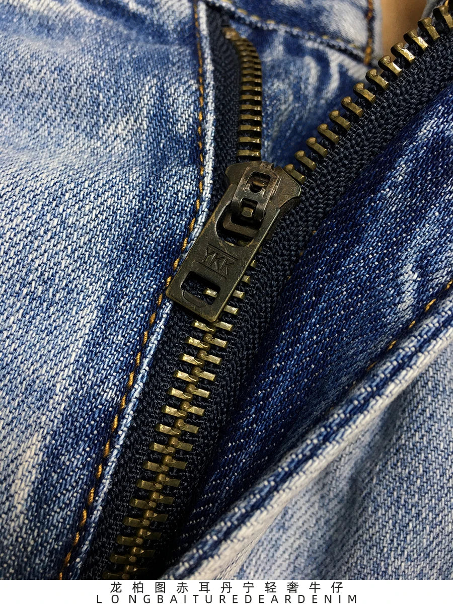 Summer Thin 11oz Red Selvedge Denim Jeans for Men 94% Cotton Micro Stretch Slim Fit Straight Light Pants 24ss Y2k Youth Male 5KM