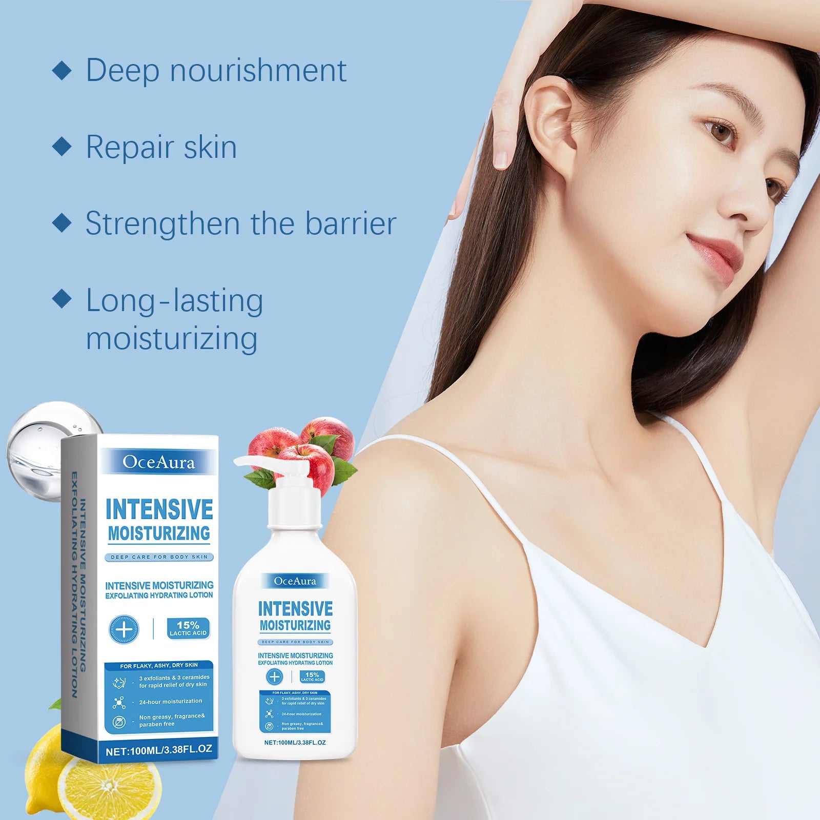 OceAura Intensive Healing Body Lotion for Dry Skin - Exfoliating Hydrating Moisturizer Deep Nourishing Non-Greasy Skin Care
