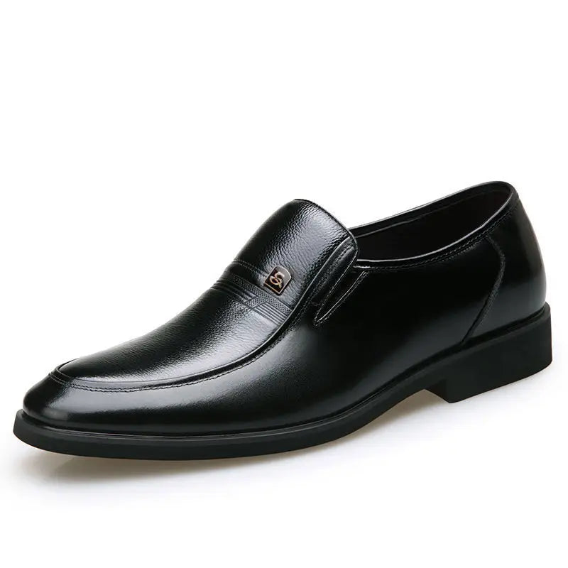 Casual Dad Shoes Soft Bottom Men's Wedding Shoes round Toe Low Heel Breathable Anti-Slip Rubber Outsole Leather Upper