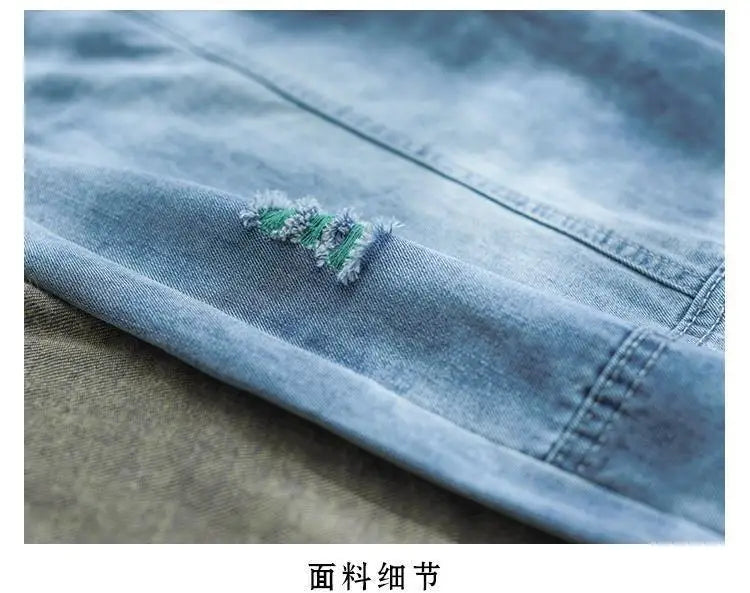Nine Point ripped Jeans For women Summer 2025 new Loose Thin Elastic waist Casual Harem pants Female denim Ankle Length pants