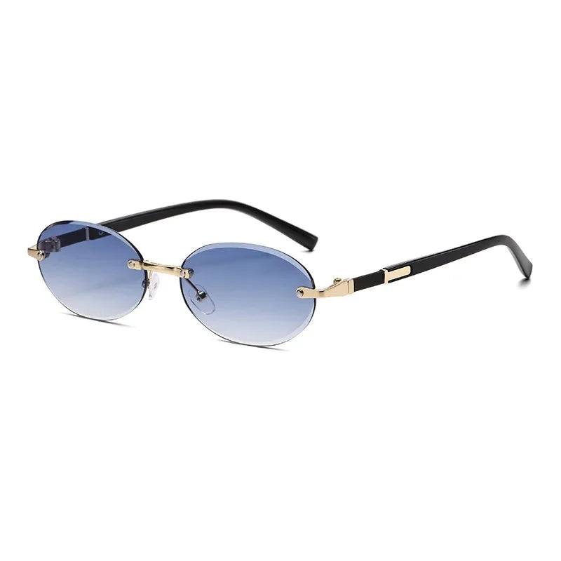 Personalized Oval Frame Sunglasses Women Men Retro Metal High-end Sun Glasses Luxuy Frameless Trimming Traveling UV400 Eyewear