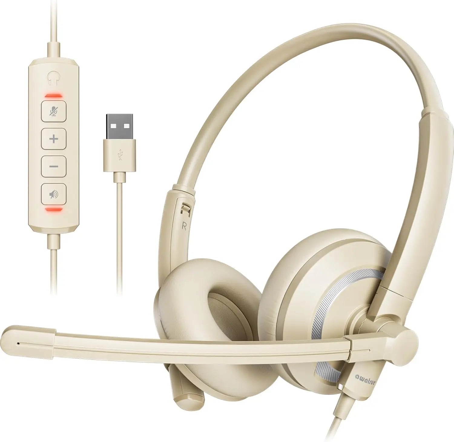 Awatrue EH05 Wired USB Headsets with Noise Cancelling Mic for PC Laptop Headphones with In-Line Control Mic Mute Lightweight