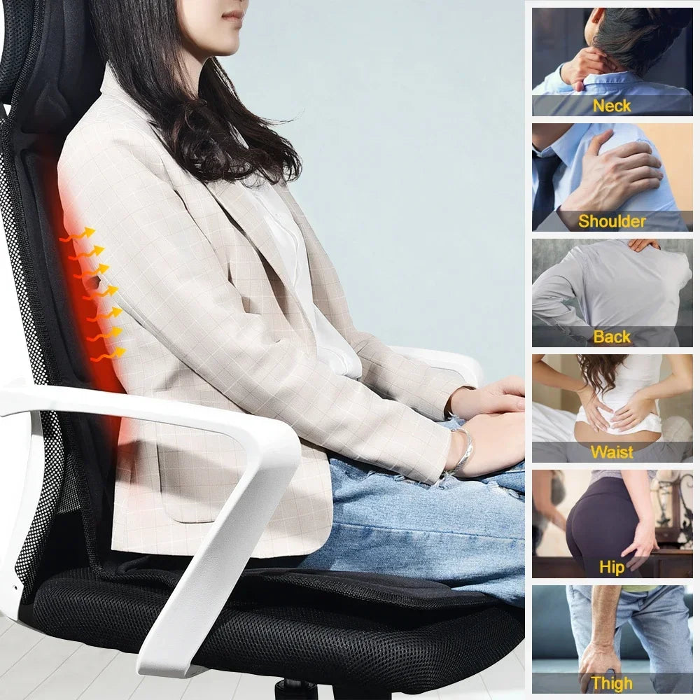 Electric Back Massager Heating Vibrating Full Body Cushion Lumbar Shoulder Pain Relief Car Home Office Muscular Masajadors Pad