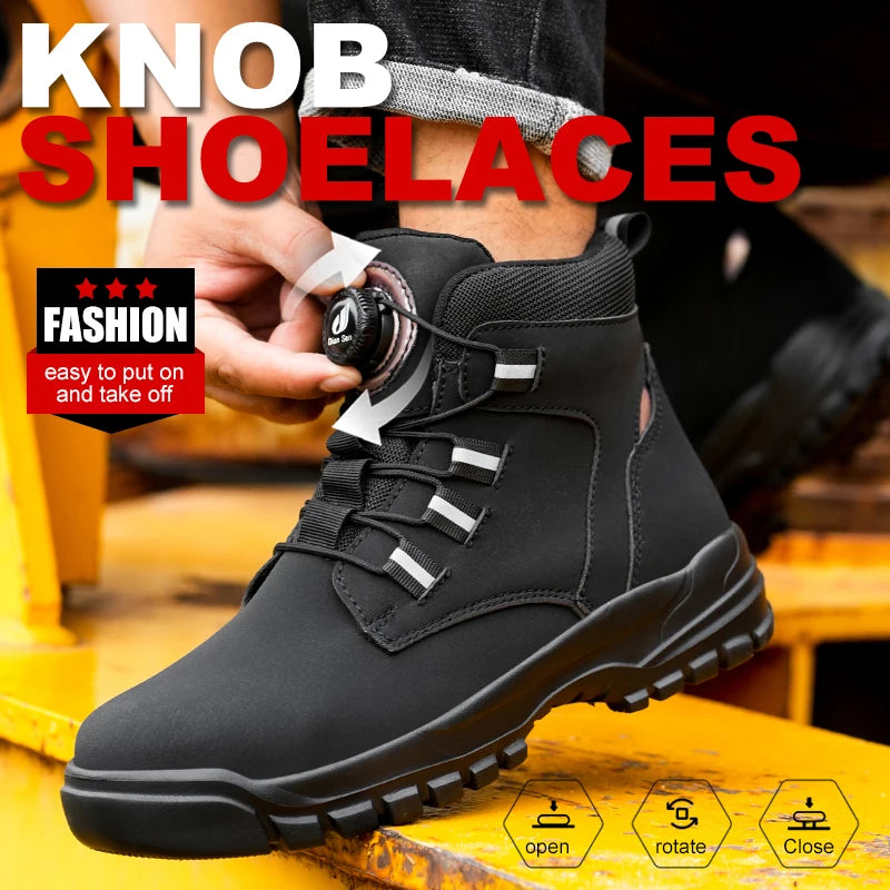 Ultralight Waterproof Men Work Botas Safety Steel Toe Comfortable  Shoes Kevlar Insoles Rotating Button Industrial Working Boots