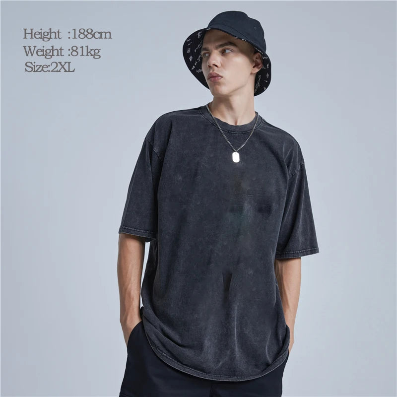 100% Cotton Men's Clothing Vintage Black Acid Wash Hoodies Men Women Oversized Hip Hop Sweatshirts Casual Pullover Y2K Clothes