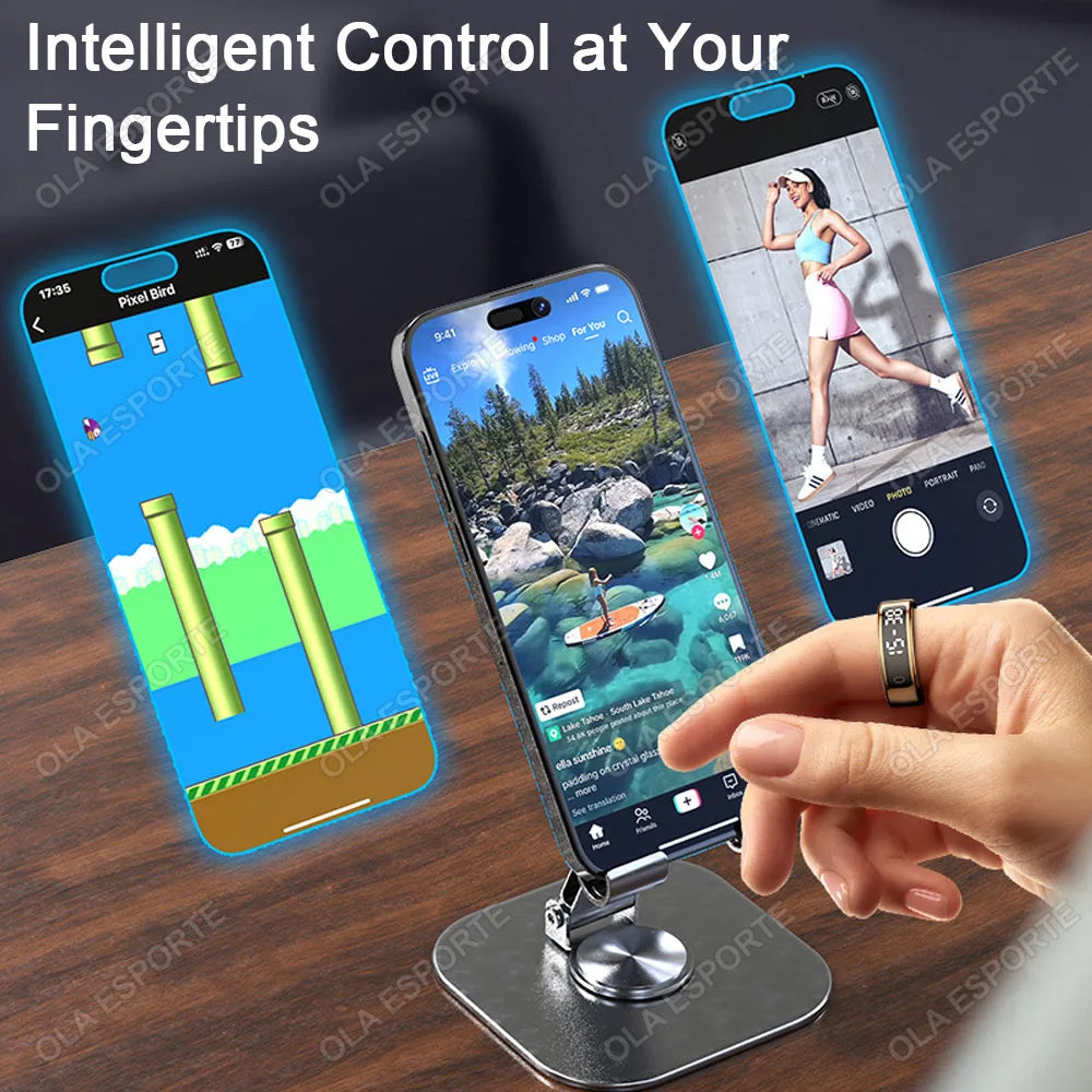New Smart Ring Touch Screen Health Manager Heart Rate/Blood Oxygen Monitor Wireless Charging IP68 5ATM Waterproof for Universal
