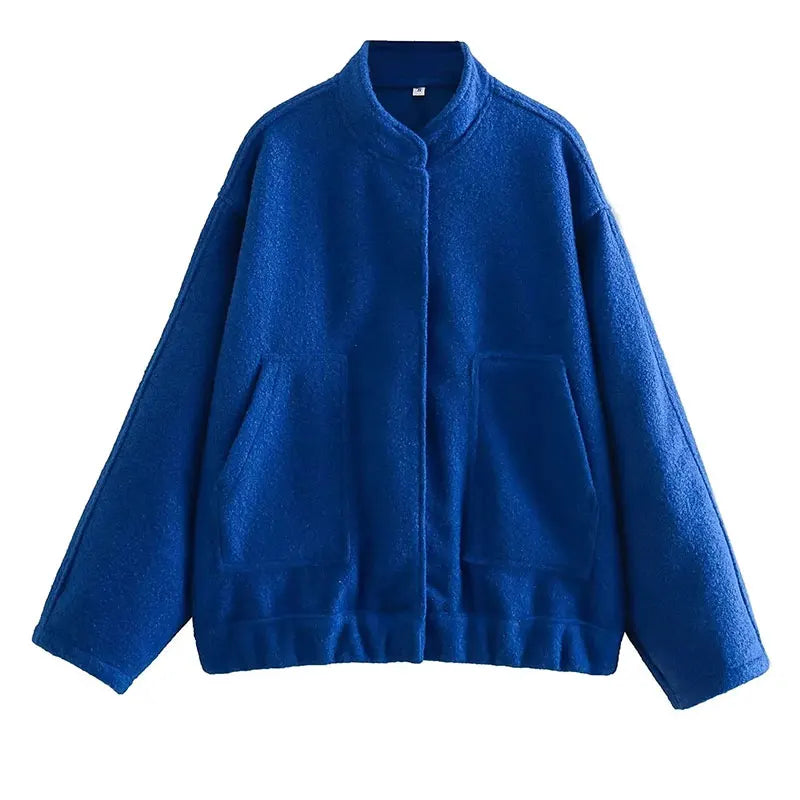 HH Women's Elegant Solid Coat Button Long Sleeve Pocket Bomber 4-Color Jacket Female Spring Casual Loose Streetwear Coats
