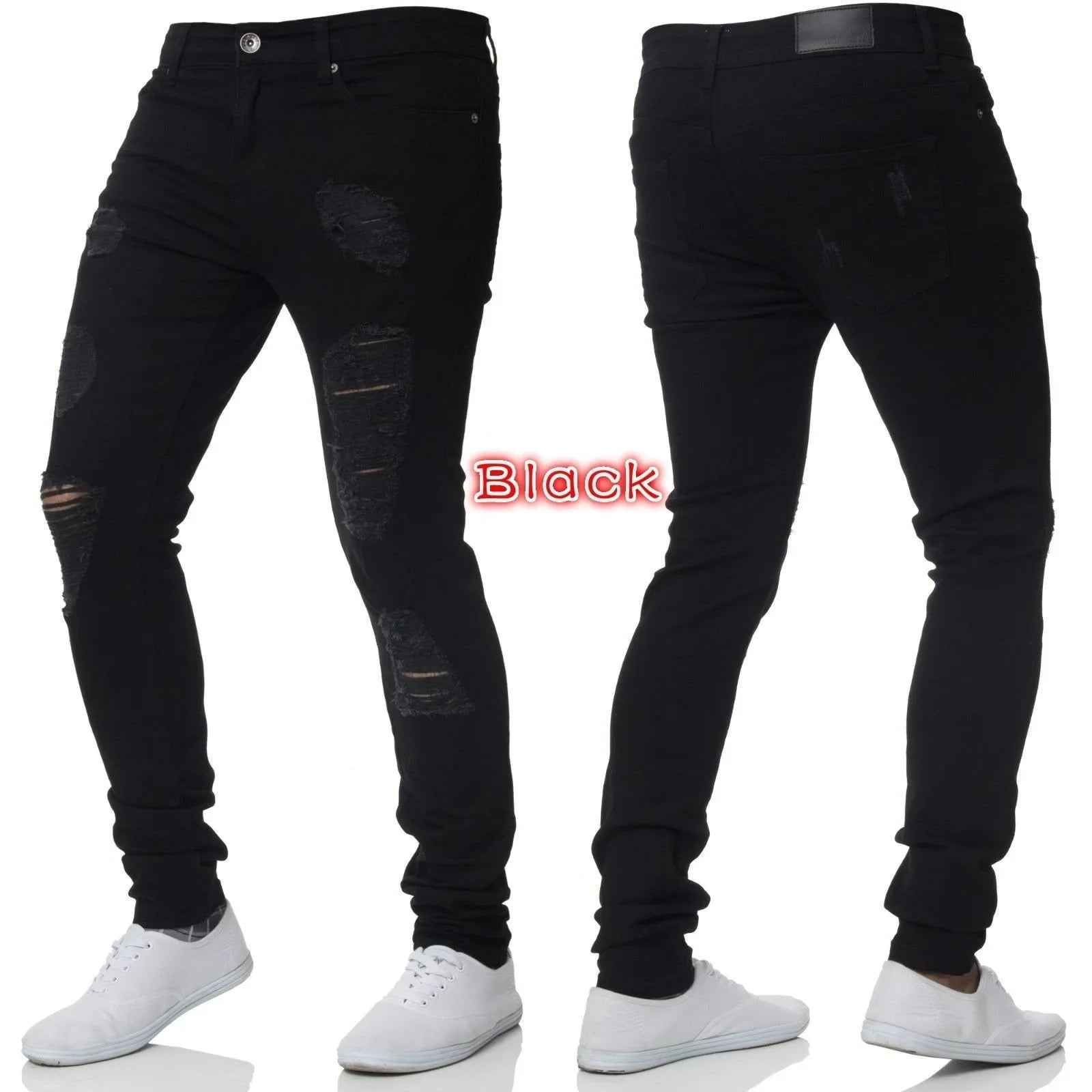 Mens Skinny Ripped jeans Slim scarification Blue Denim Pencil Pants Street hip-hop denim trousers fashion cowboy clothing men
