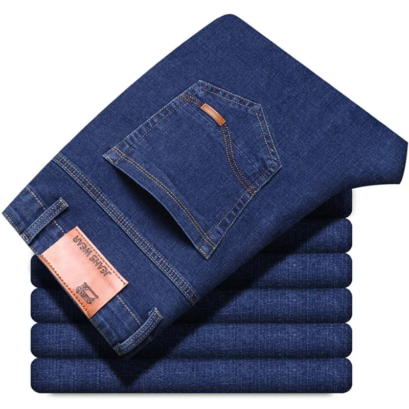 2026 Spring Autumn New Mens Black Blue Pants Pure Color Stretch Jeans Street Casual Slim Fit Trousers Male Wash Jeans for Men