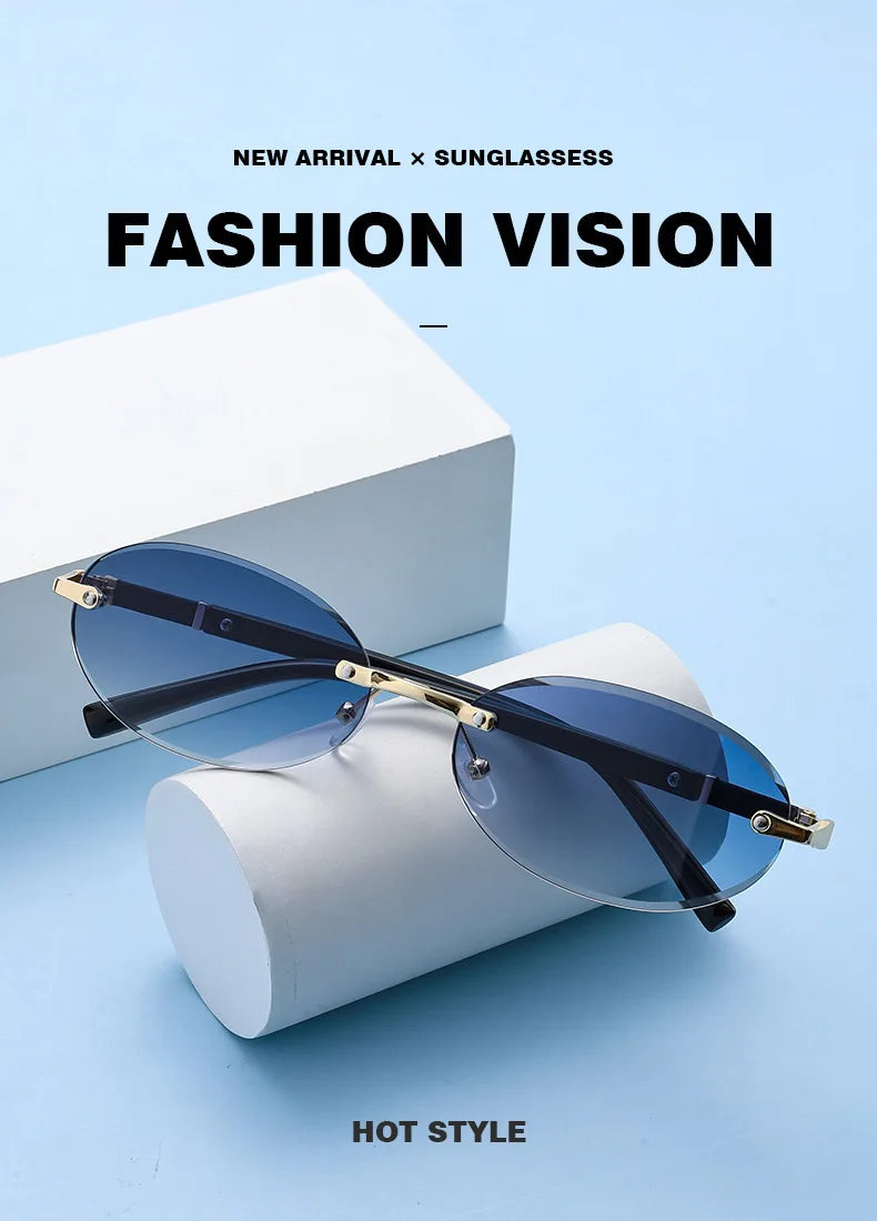 Personalized Oval Frame Sunglasses Women Men Retro Metal High-end Sun Glasses Luxuy Frameless Trimming Traveling UV400 Eyewear