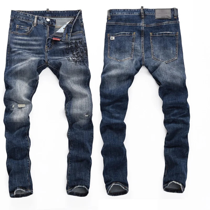 European  Fashion Brand Men Italy Jeans Pants Design Cool Top Jeans Men Slim Jeans Denim Trousers Blue Hole Pants Jeans for Men
