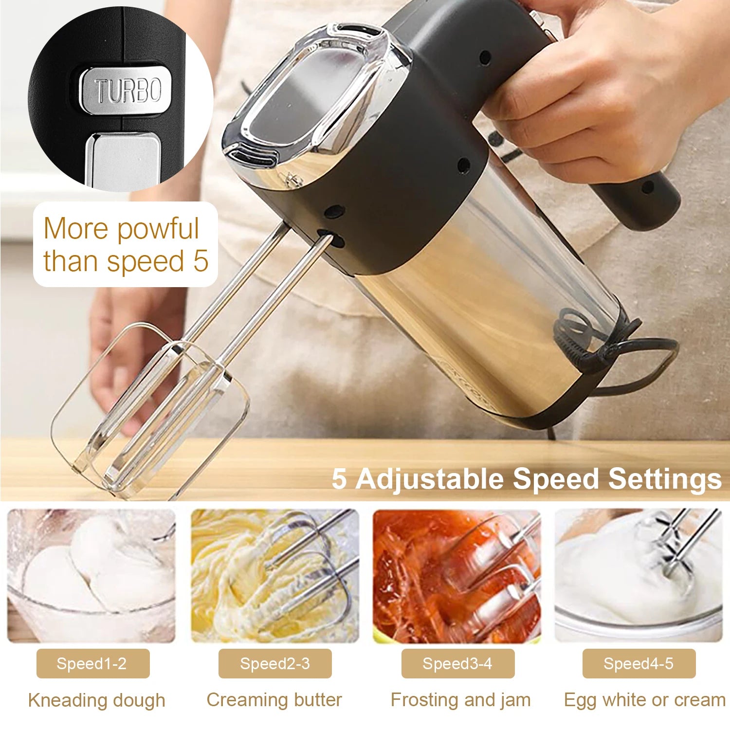Food Mixer Electric Cuisine Kitchen Blender With Dough Hooks Chrome Egg Beater Hand Mixer Machine For Sweets Bakery Sonifer