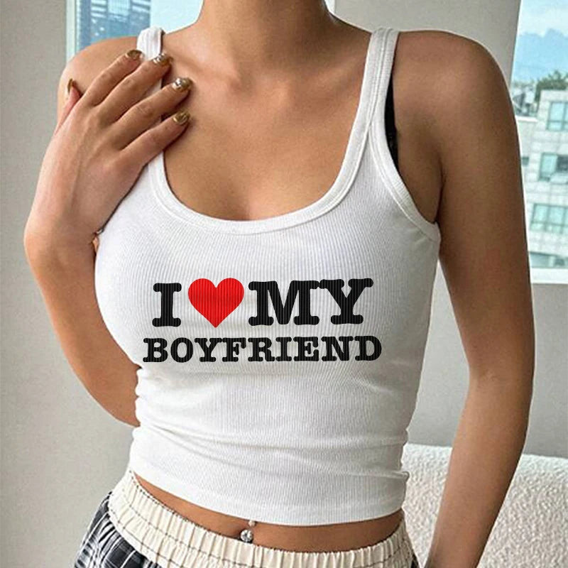 Y2k Summer Girl 2000s Crop Top I Love MY BOYFRIEND Graphic Sexy Sling Tank Top Korean Fashion Gothic Vintage Aesthetic Clothing