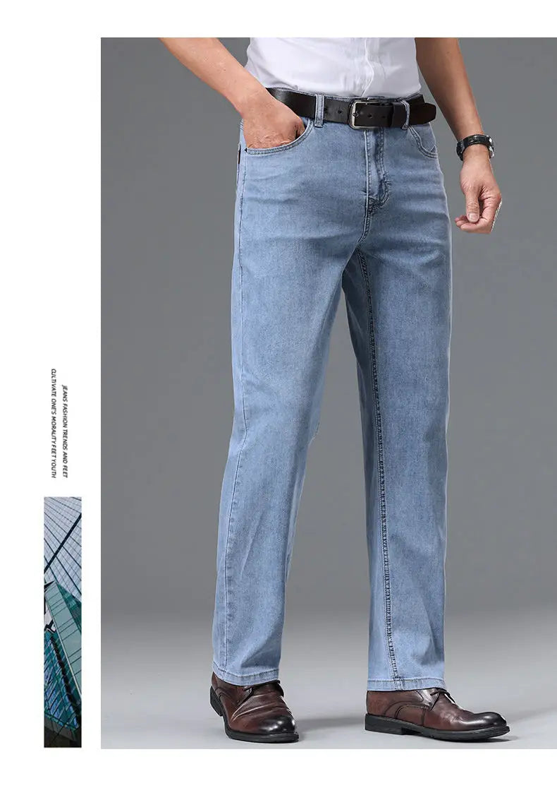 Men's Fashionable Jeans All-Season Cotton Blend Straight-Leg Pants Trendy Minimalist Versatile Casual Style Denim Wear Size29-42