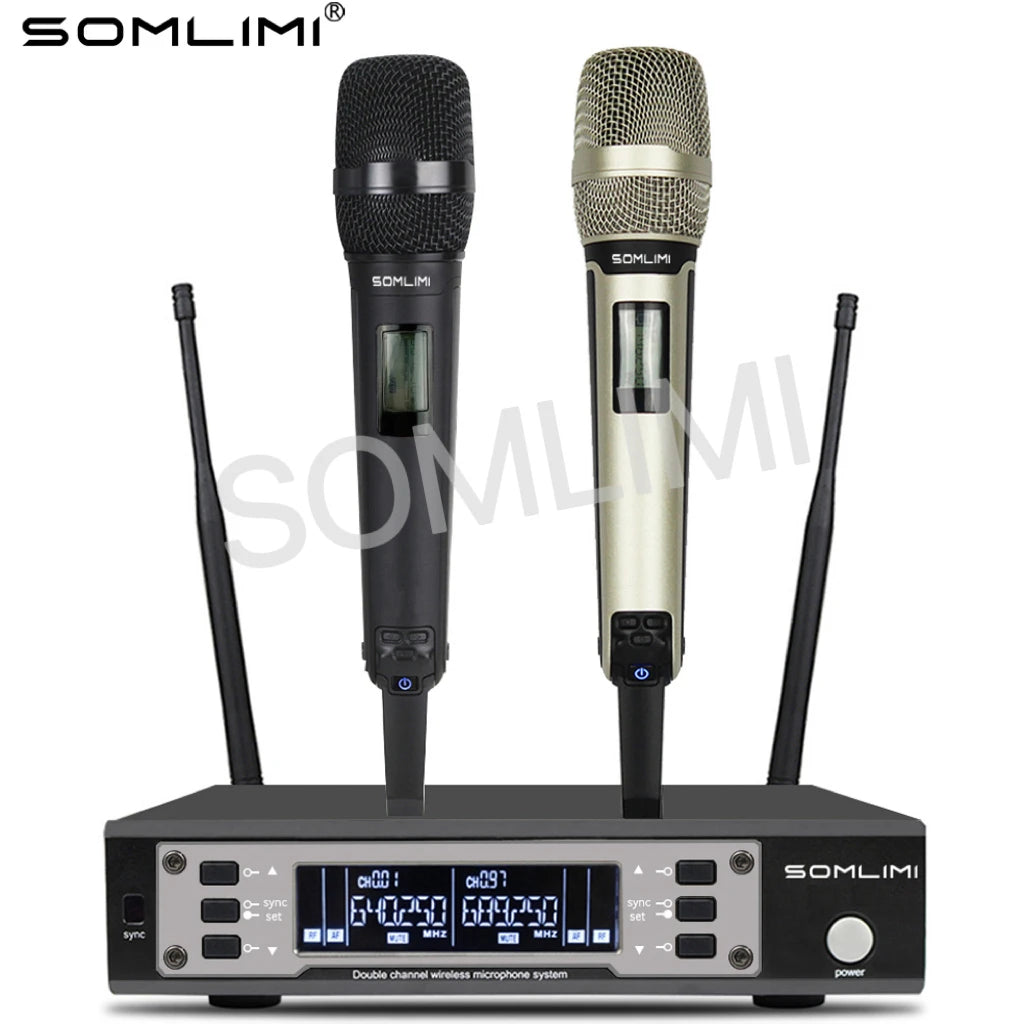 SOMLIMI EW135G4 UHF Dual Channels Profession Wireless Microphone System Stage Performance Dynamic Long Distance Metal Handheld
