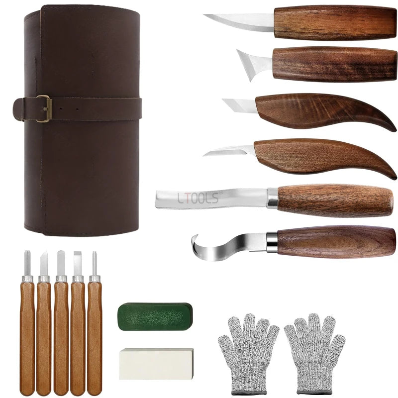 Wood Carving Kit Wood Tools Hand Carving Knife Set File Spoon for Beginners Whittling Woodworking Luxury Woodcarving Knife Set