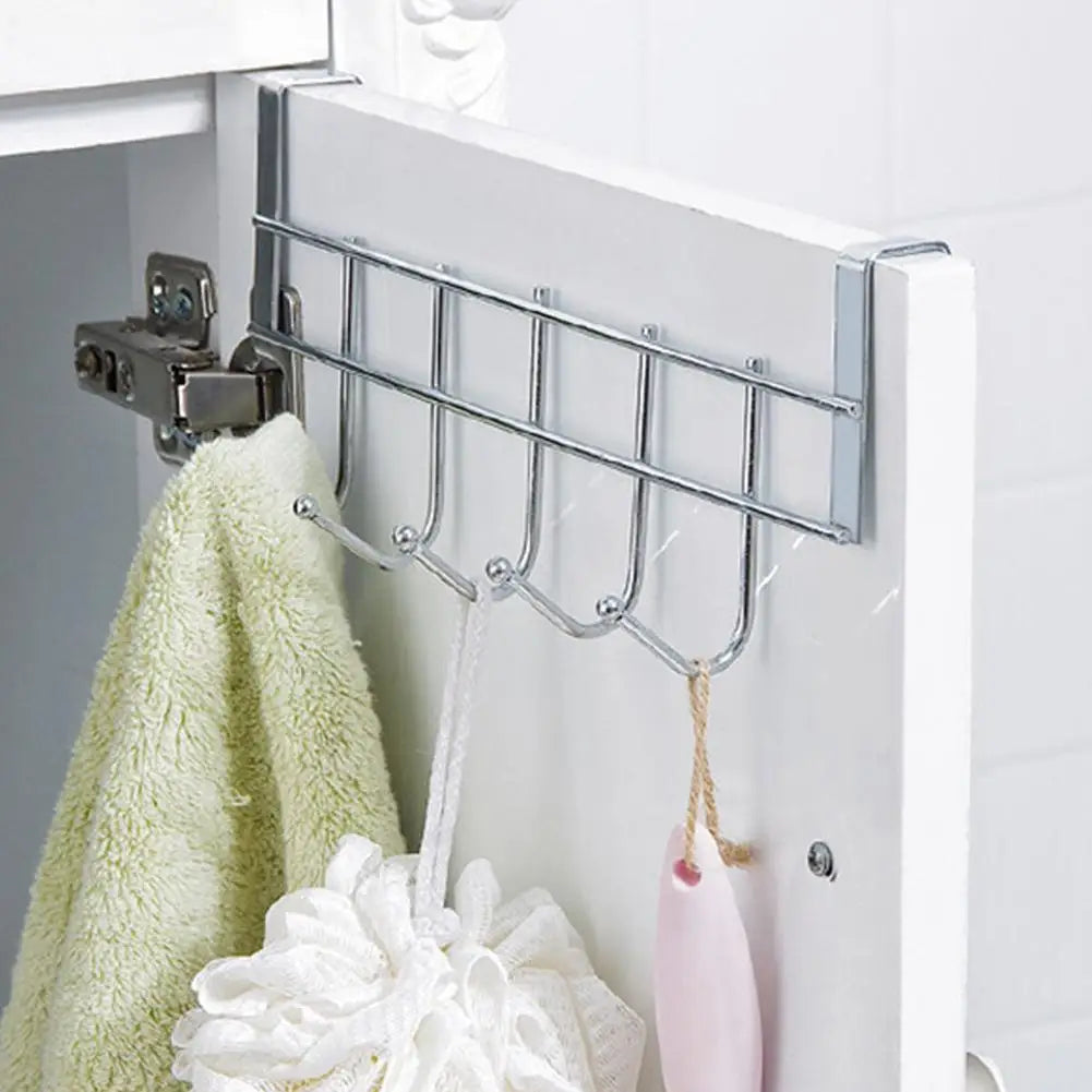 Hooks Over The Door 5 Hooks Home Bathroom Organizer Rack Clothes Coat Hat Towel Bags Keys Hanger Bathroom Kitchen Accessories