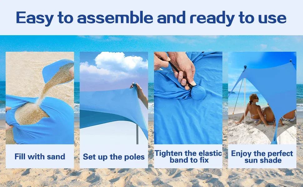 Home Beach Awning Outdoor Camping Sun Shade UV Protection Portable Windproof Beach Canopy with Storage Bag Camping Accessories