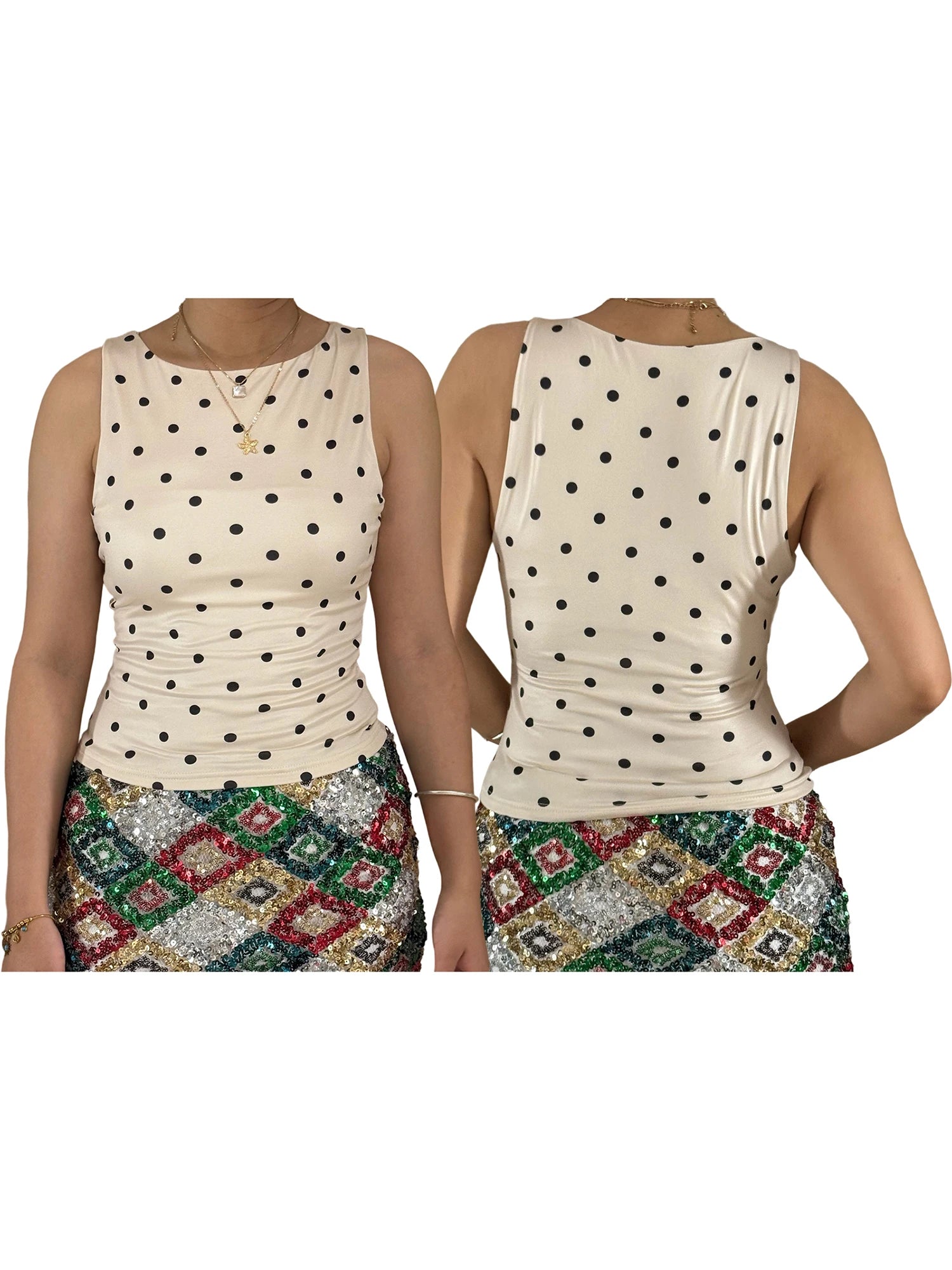 Women's y2k Tank Top  Polka Dot Print Summer Sleeveless O Neck Camisole 2000s Retro Crop Tops Streetwear