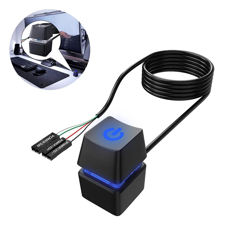 TEUCER X3 1.8m LED Light Computer Desktop Round Power Switch PC Motherboard External Start Power Button Extension Cable for Home
