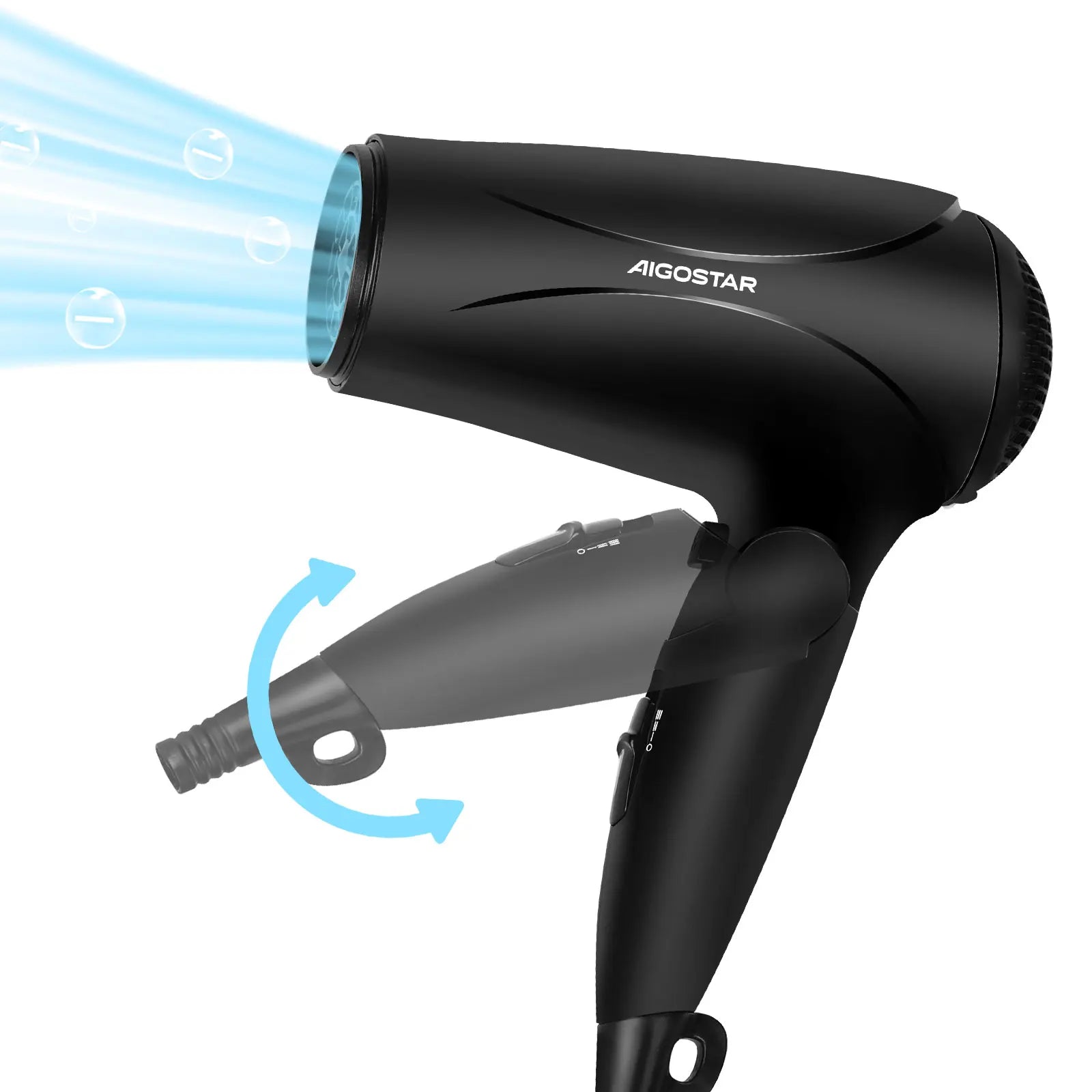 Small Compact Ionic Hair Dryer Travel Dryer Foldable 2 Speed 3 Temperature Adjustments Safety Protection Hanging Hook 2400W