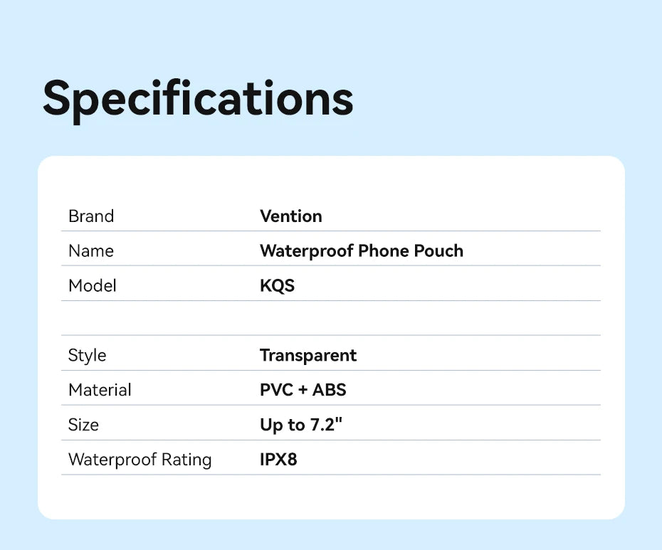 Vention Phone Pouch Bag Waterproof 7.2 inch IPX8 Phone Case Phone Protector Cover for iPhone 17 16 15 Underwater Dry Bag Skiing