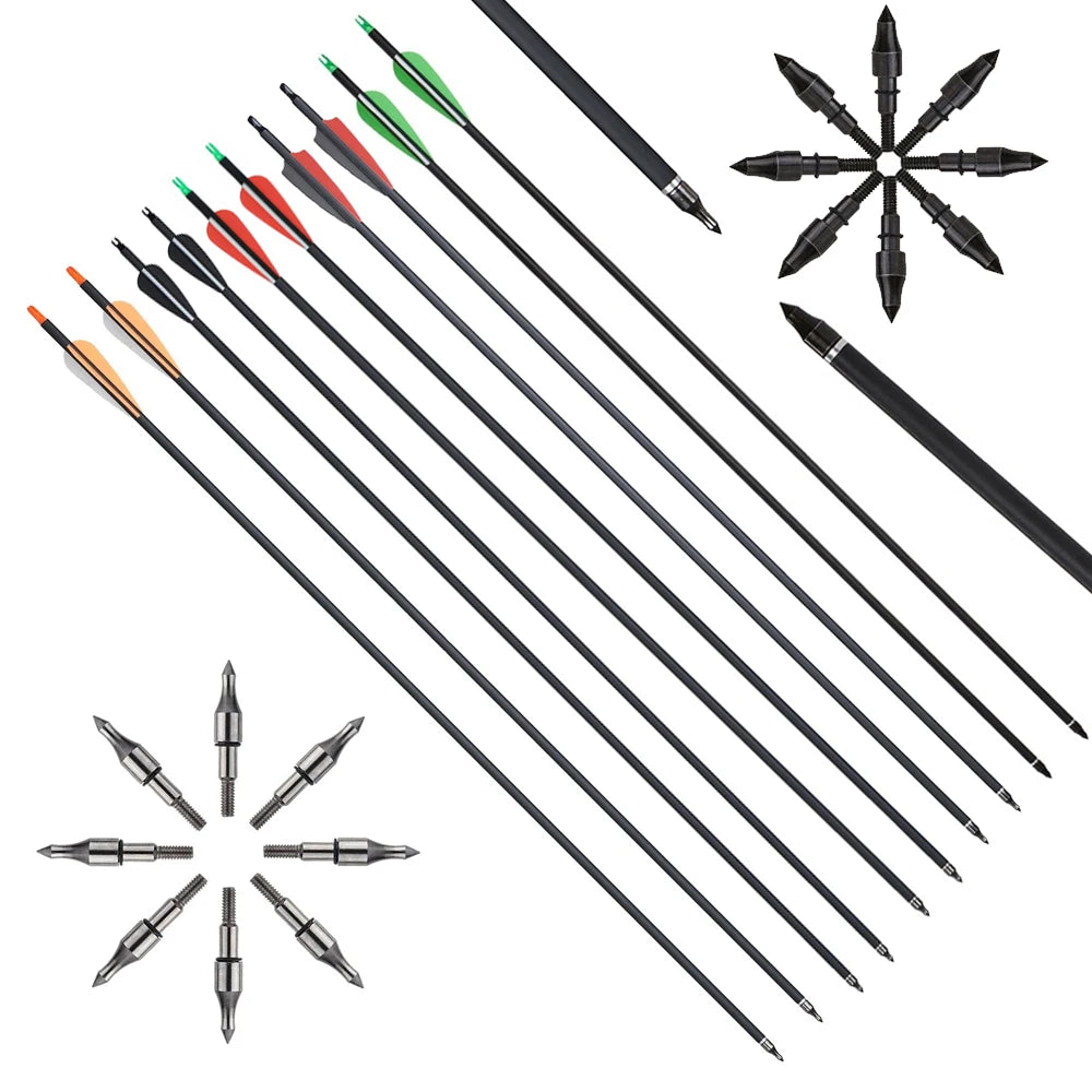 Toparchery 31.5"Carbon Arrow Spine 500 for Compound/Recurve Bow/Arrow Outdoor Archery Shooting Hunting Accessories(6/12/24pcs)