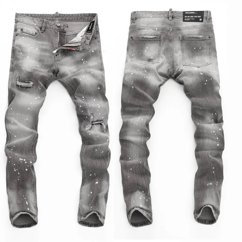 European  Fashion Brand Men Italy Jeans Pants Design Cool Top Jeans Men Slim Jeans Denim Trousers Blue Hole Pants Jeans for Men