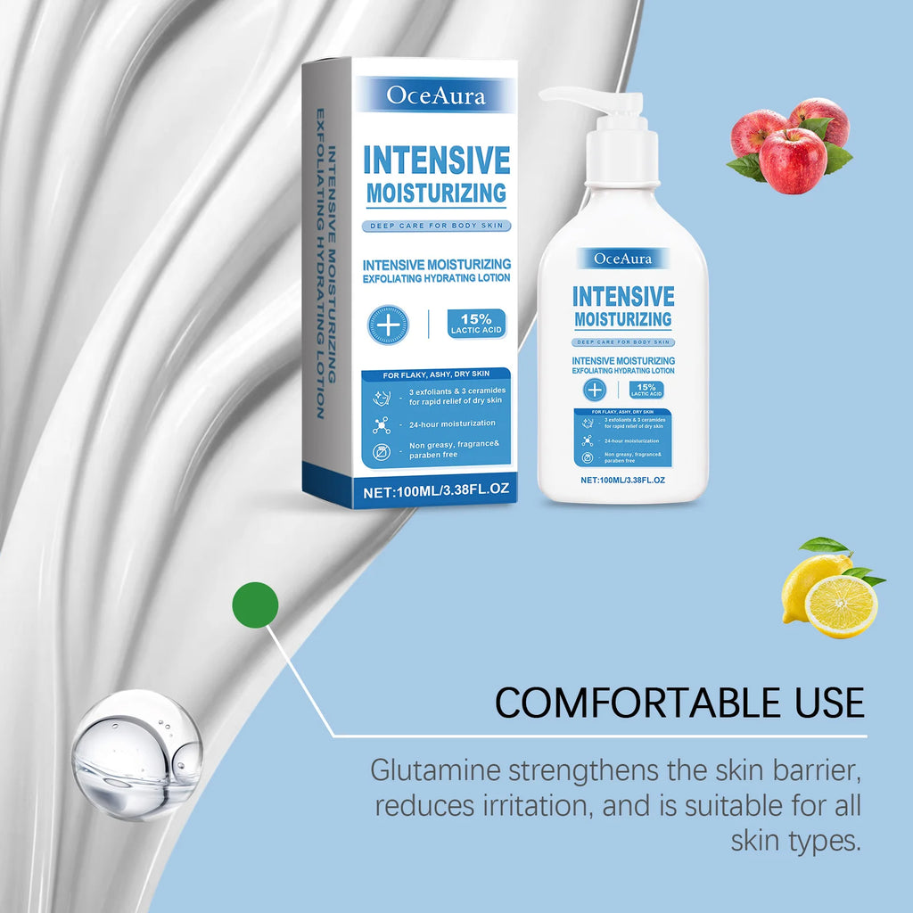 OceAura Intensive Healing Body Lotion for Dry Skin - Exfoliating Hydrating Moisturizer Deep Nourishing Non-Greasy Skin Care
