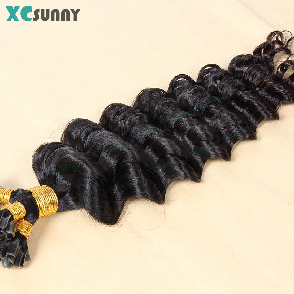 U Tip Human Hair Extensions Keratin Deep Wave Utip Real Human Hair Extensions Curly Double Drawn For Women Wholesale