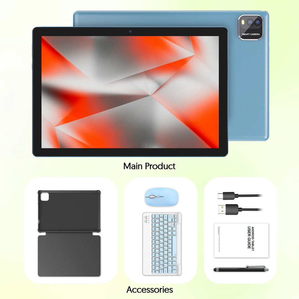BAKEN 10-inch Android 15 tablet, quad-core processor, 12GB (3+9 expansion) RAM + 64GB storage, 5G WiFi, 1280*800 dual cameras