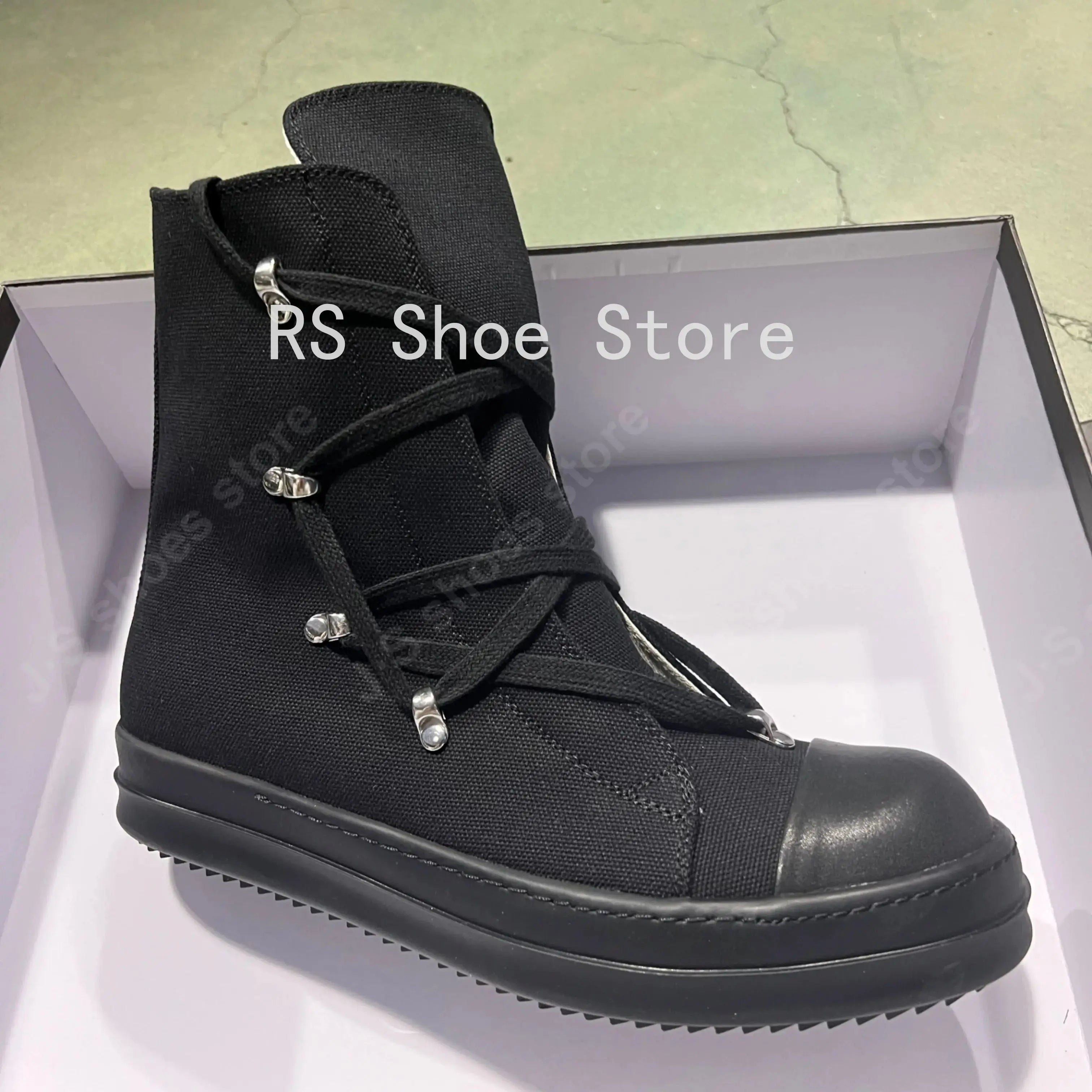 Ro Classic Designer Ro Black Canvas Boot High Top Shoe Men Casual Shoes  Luxury ZIP Women Sneaker Thick-Sole Ankle Boots