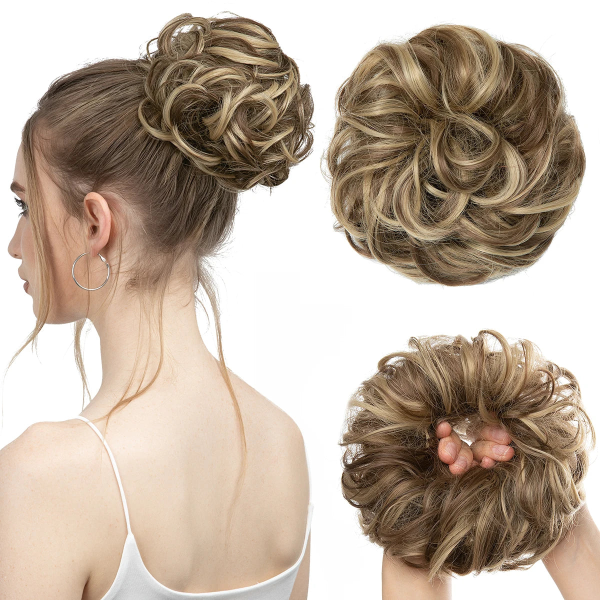 Synthetic Messy Updo Chignon Premium Big Curly Elastic Hair Scrunchies Hairpieces Donut Updo Blonde Brown Hair Pieces For Women