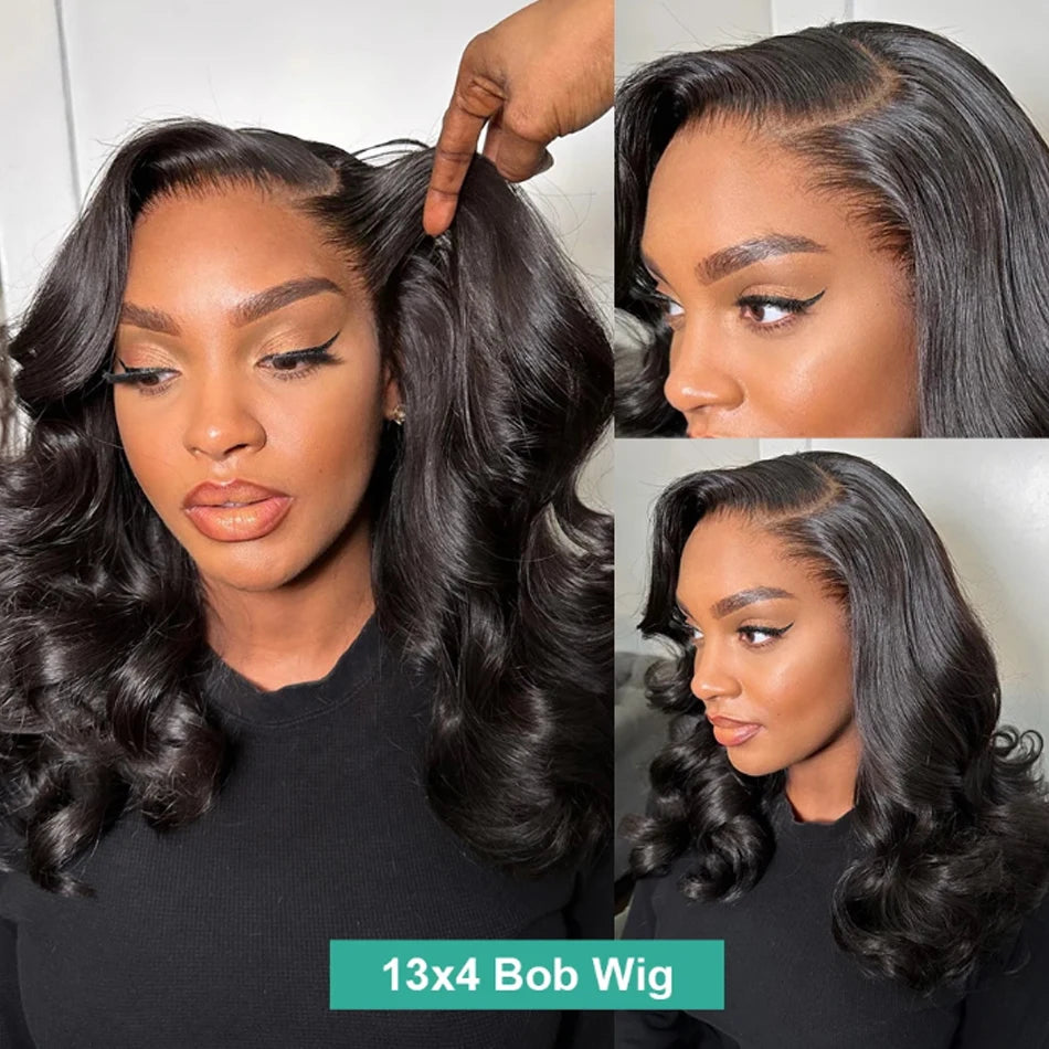 Glueless Body Wave Bob Wig Peruvian Lace Frontal Ready To Wear Human Hair Wigs NaturalColor Perruques Cheveux Humain Wear And Go