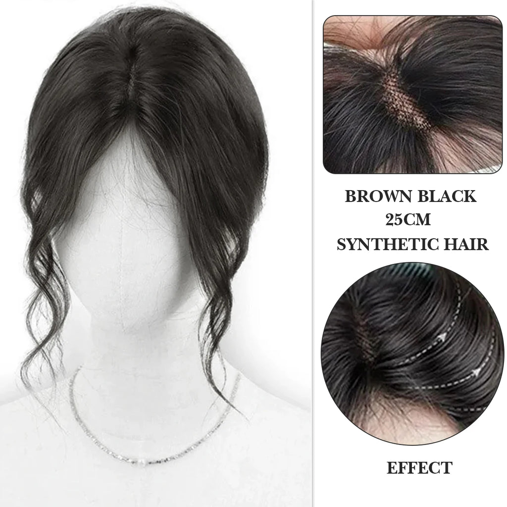 Synthetic Topper with Bangs S Curly 3D French banks Women's Hairpiece Clip In Extension For Hair Volume Non-Remy Machine