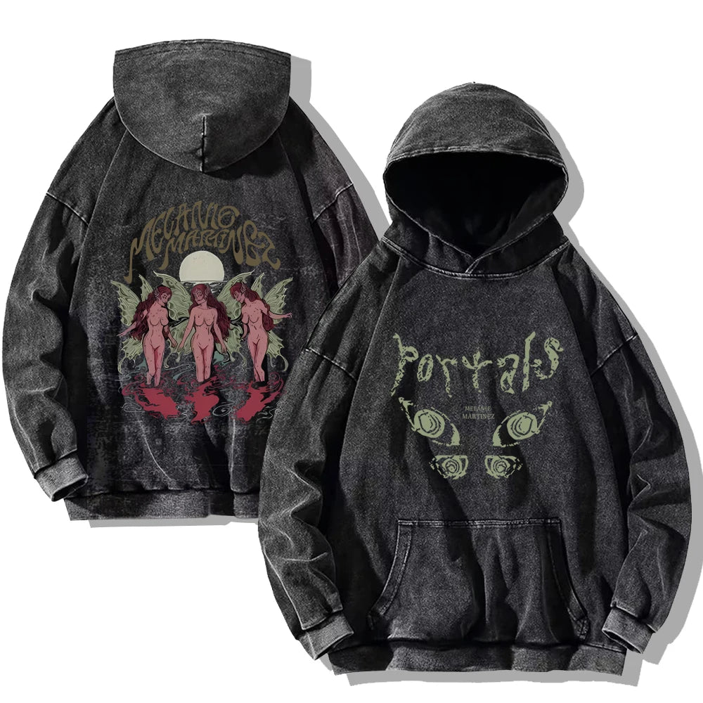Melanie Martinez Portals Hoodies Vintage Washed Sweatshirt Rapper Print Cotton Hooded Pullover Hip Hop Streetwear Oversized Tops