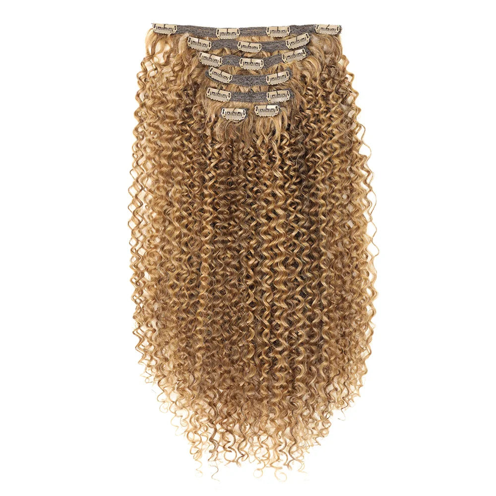 Synthetic Kinky Curly Blonde Hair Extensions Clip Ins for Women Brazilian Remy Hair Extensions 7Pcs with 24 Clips Natural Blonde