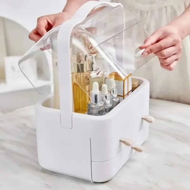 Hot Makeup Organizer Storage Box Dust-proof Desktop Drawer Jewelry Organizer Transparent Handle Skincare Storage Containers