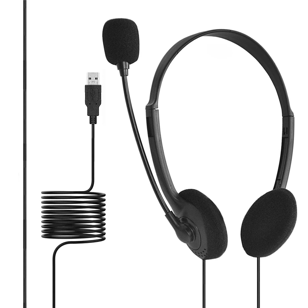 Wired Headset PC Gaming Headphones with Adjustable Noise Cancelling Microphone Mute Type C USB Headsets for Smartphone Laptop