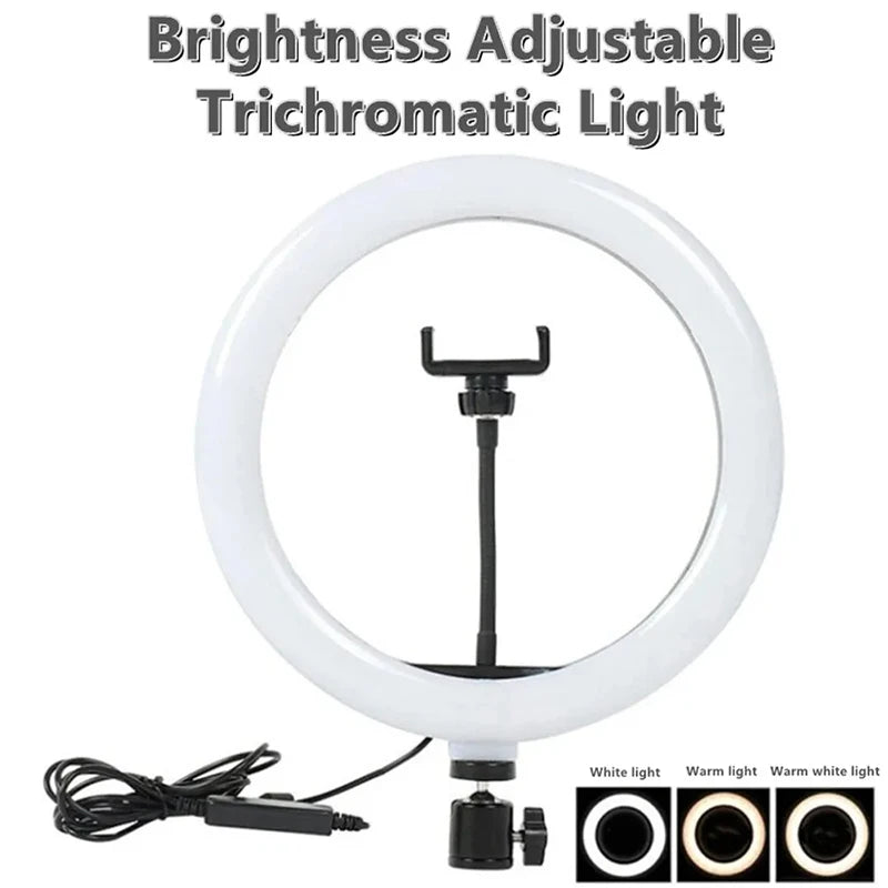16/26/33cm LED Photography RingLight 3 Modes Dimmable Selfie Ring Light with Phone Stand For Tiktok Video Live Makeup Fill Lamp