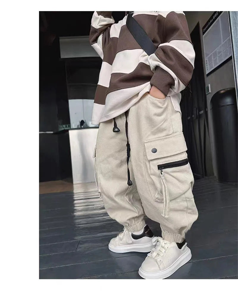 Boys Casual Cargo Pants Spring Autumn Big Kids Sport Long Pants Teenage Streetwear Baggy Trousers Children Fashion Joggers Pants