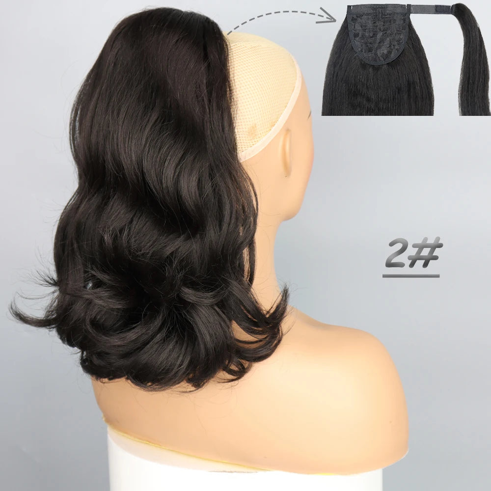 NICESY Synthetic Tail Warping 18" Kinky Drawstring Curly Ponytail Hairpiece With 2 Clips Hair Extension Black For Women