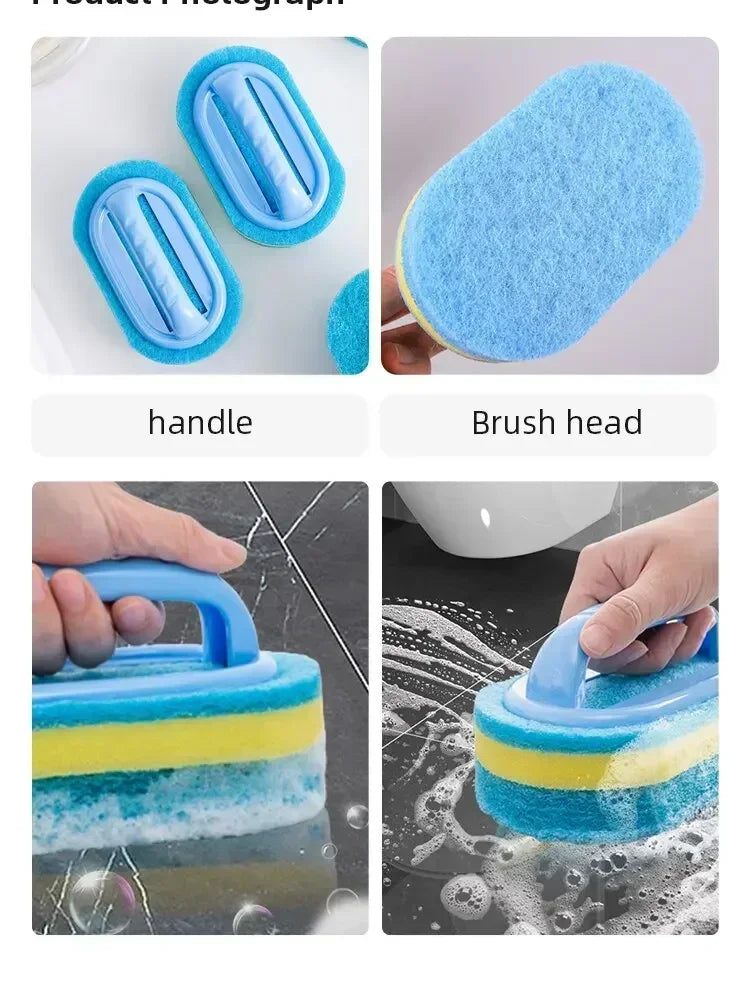 Cleaning Brush with Handle Kitchen Sponge Wipe Thickening Bathroom Tile Cleaning Sponge Household Stain Removal Clean Tools