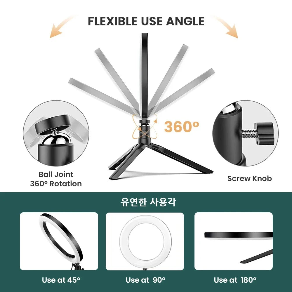Photography RingLight LED 3 Modes Dimmable Selfie Ring Light With Tripod & Phone Stand For TikTok Video Live Makeup Fill Lamp