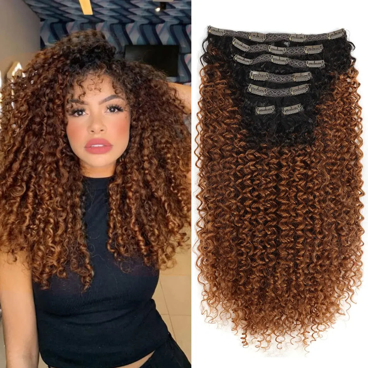 Synthetic Kinky Curly Blonde Hair Extensions Clip Ins for Women Brazilian Remy Hair Extensions 7Pcs with 24 Clips Natural Blonde