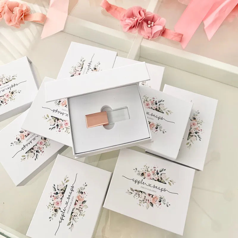 Custom LOGO Rose-gold Crystal USB2.0 128GB 64GB 32GB 16GB 8GB 4GB 2GB Flash Drive with White Box(Ship within 24 hours)